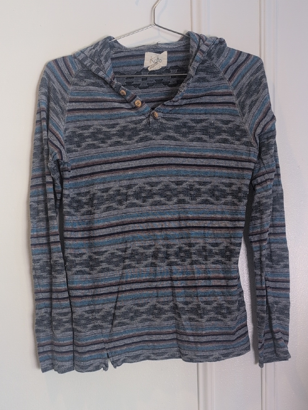 Koto Blue Gray Striped Hooded Women's Sweater